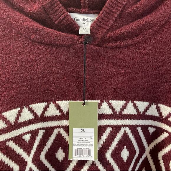 Goodfellow Knit Hooded Sweater Men's Size XL Burgundy/White Pullover Soft Preppy - Picture 3 of 10